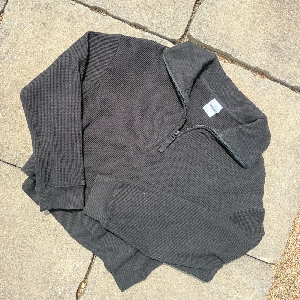 Women's Black Quarter Zip Waffle Knit Sweater, Size Small
